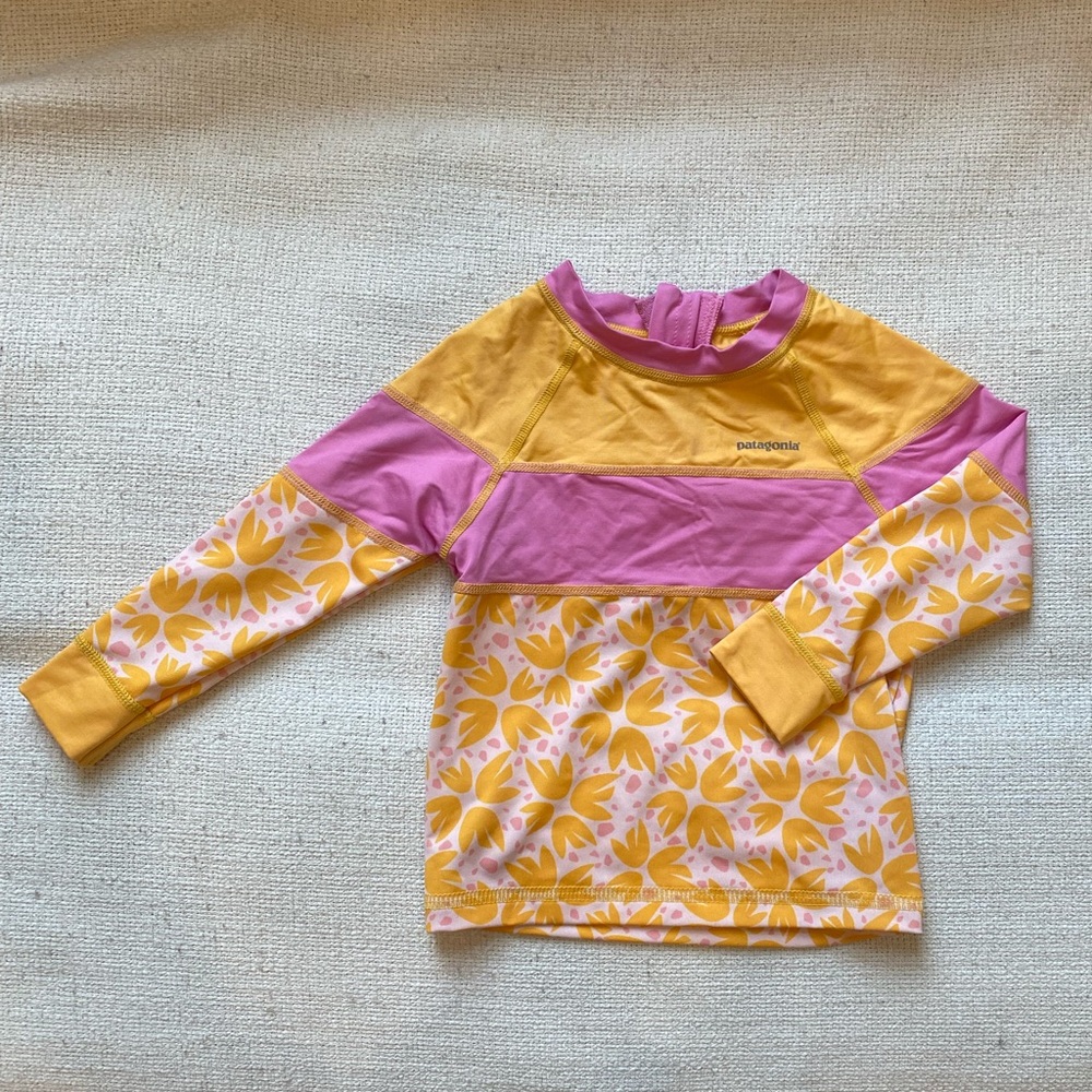 Patagonia Kids' Yellow and Pink Swim Shirt rashguard, sz 12-18 months